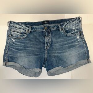 Silver Jeans Co Sam Denim Jean Shorts Rolled Hem Distressed Women's Plus Size 24